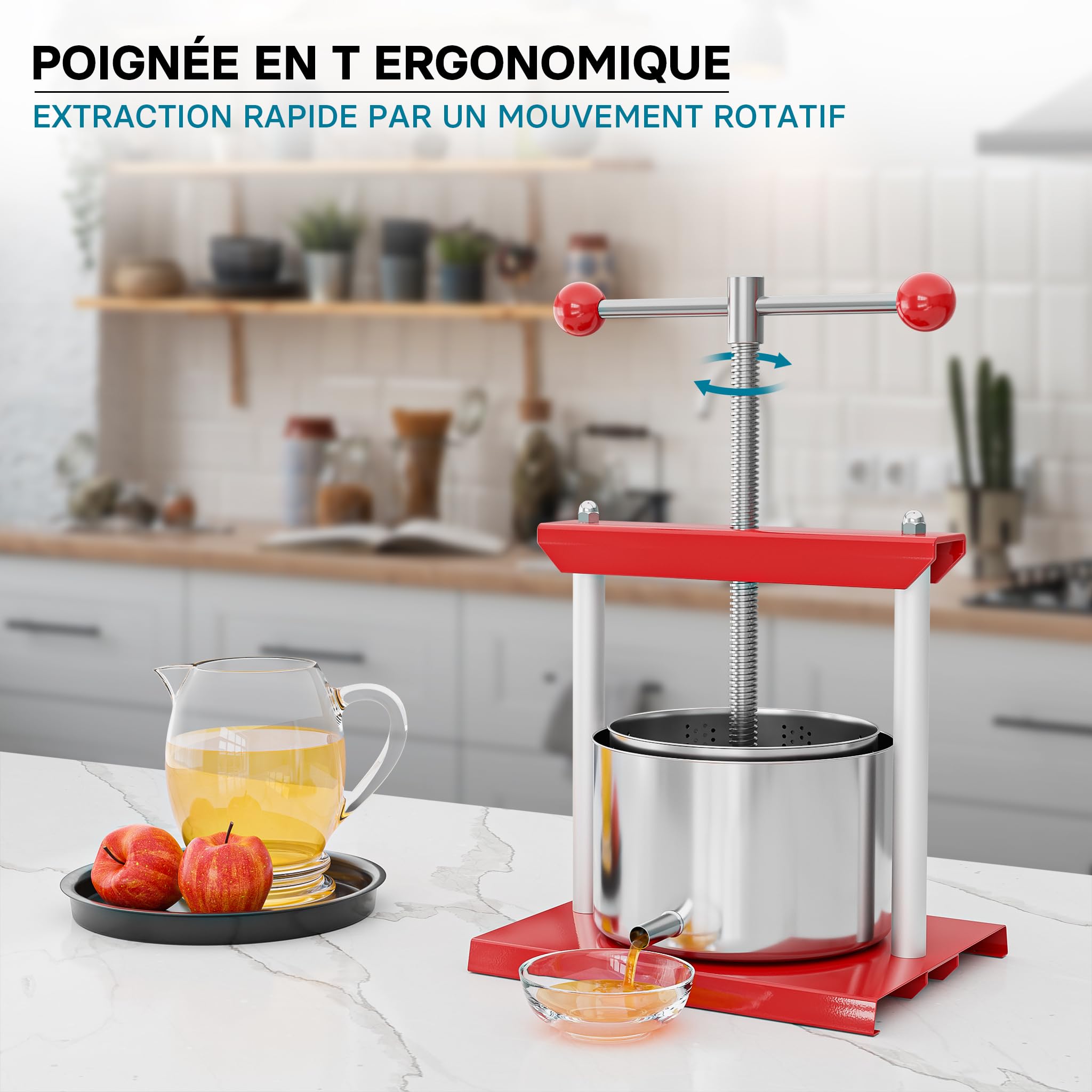 Wiltec Presse à fruits à vis – 180 x 180 x 115 mm – capacité 3 L – double Cuve en Acier inoxydable – Pressoir manuel facile à nettoyer pour Moût de pomme poire raisins baies – Vin Cidre