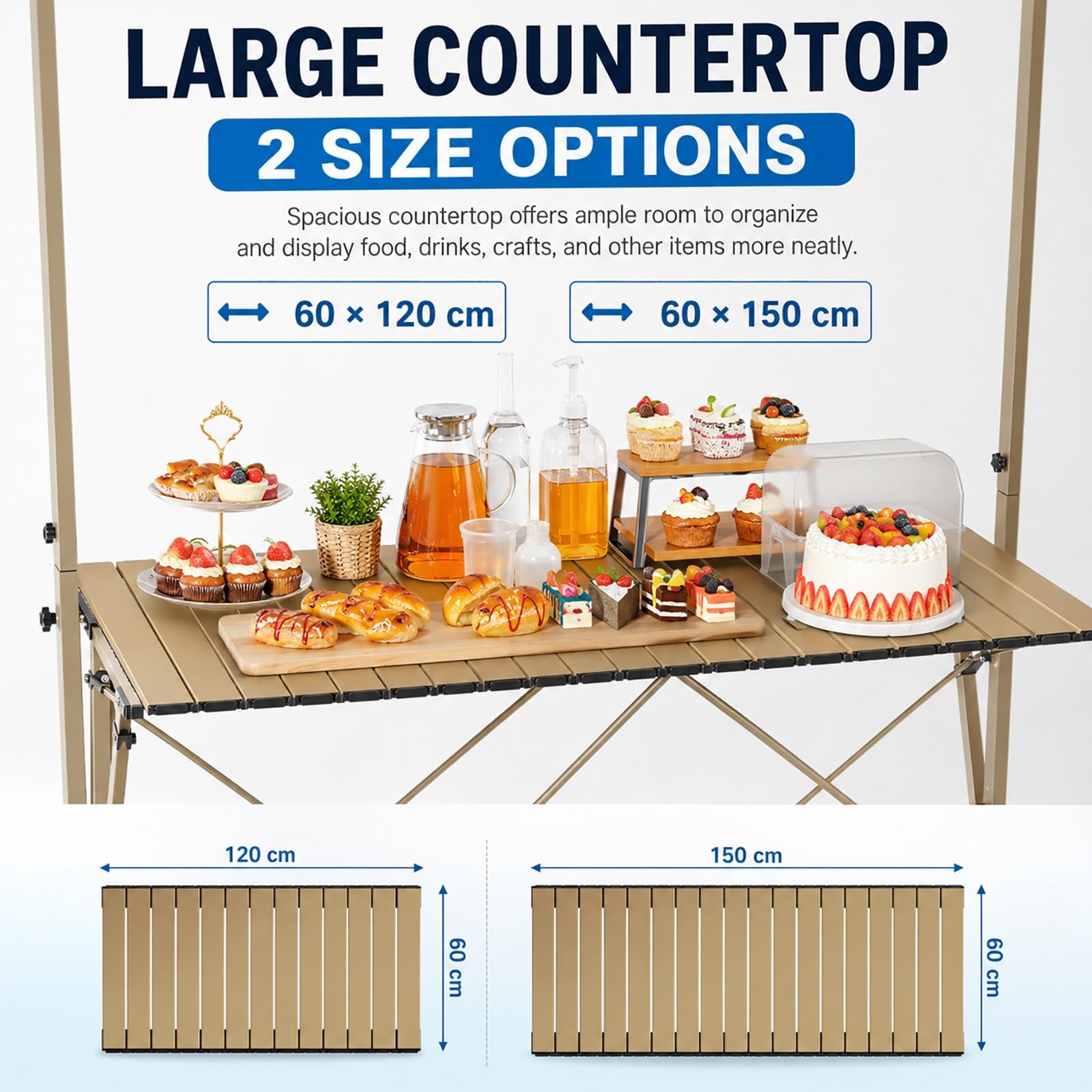 Puesto de Venta Plegable con Toldo, Puesto Ambulante Resistente para Mercado Agrícola, Stand de Venta con Mesa – Puesto para Ferias Exterior(130x60x200cm/51x24x79in)