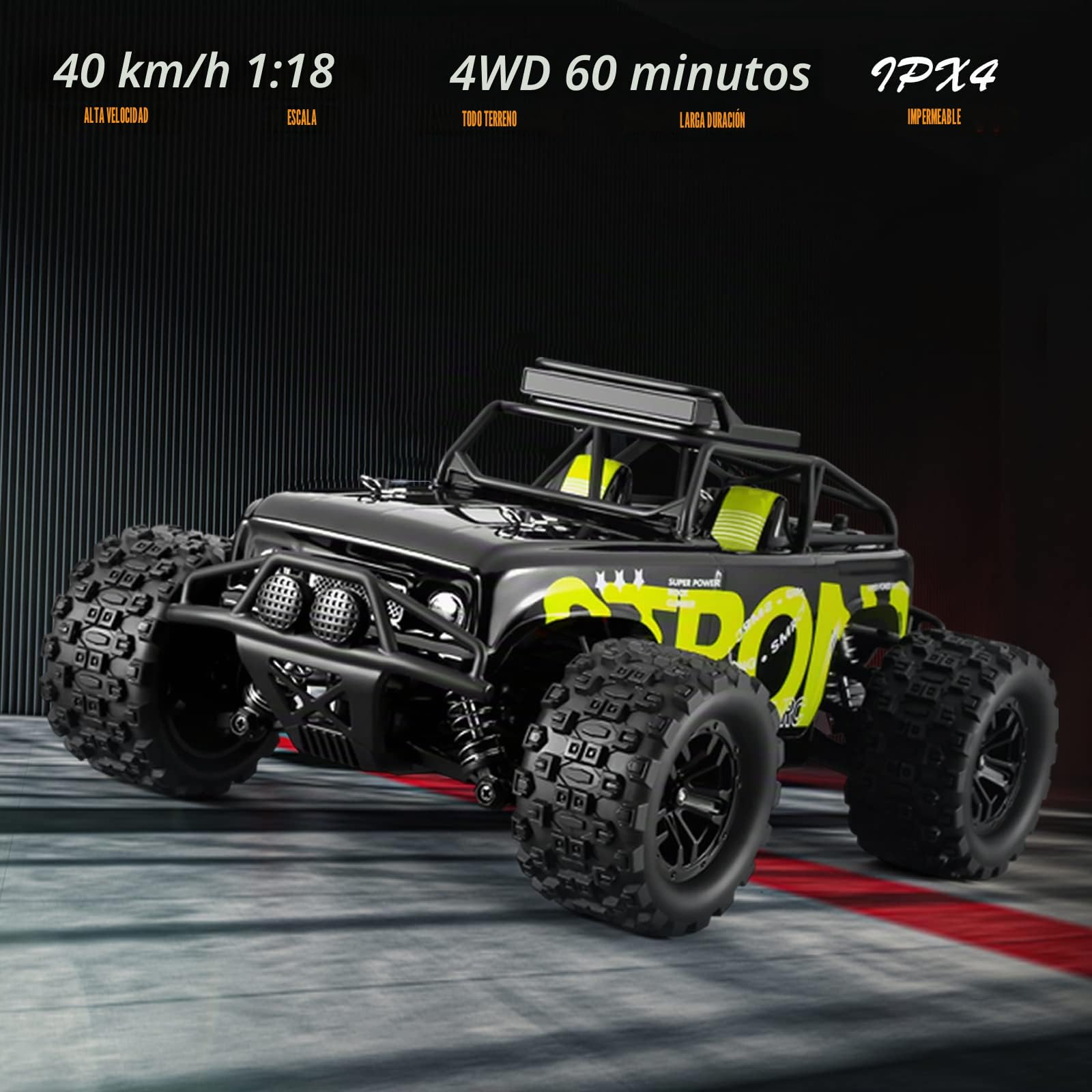 Coche Teledirigido 4WD Juguete Todoterreno Vehículo Eléctrico Escala 1/18, 40 km/h Coche RC 2.4GHz Radiocontrol Camiones con 2 baterías Recargables(60Min De Juego)