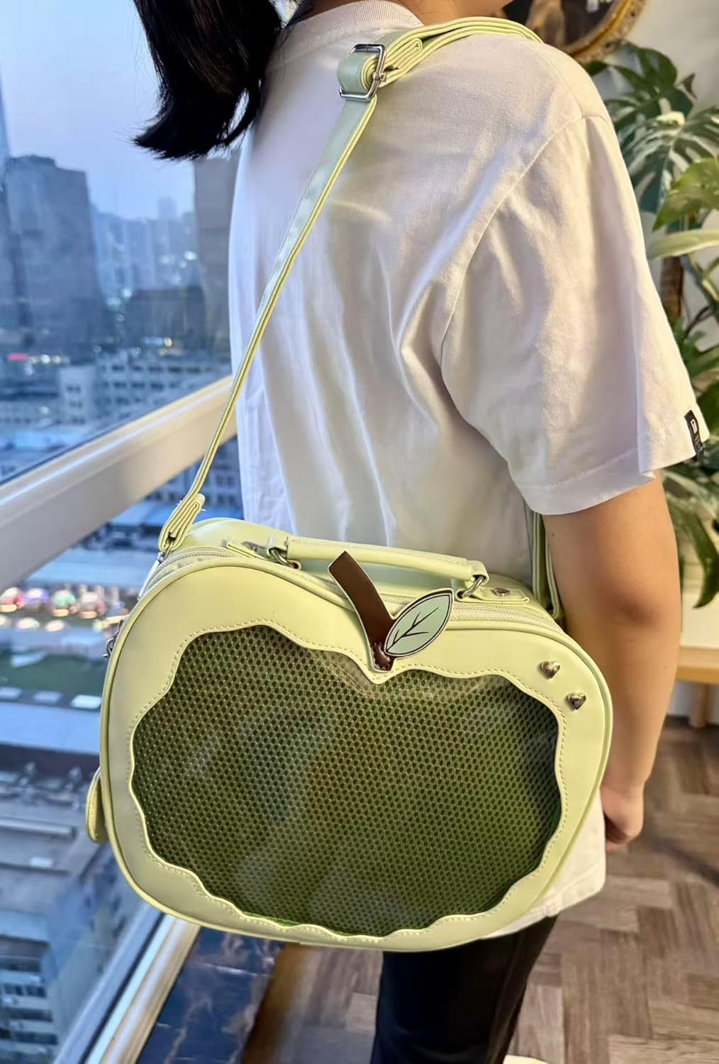 Ita Bag Green AppleShaped Backpack & Crossbody & Handbag, Anime Pin Display, Gift for Friends Her