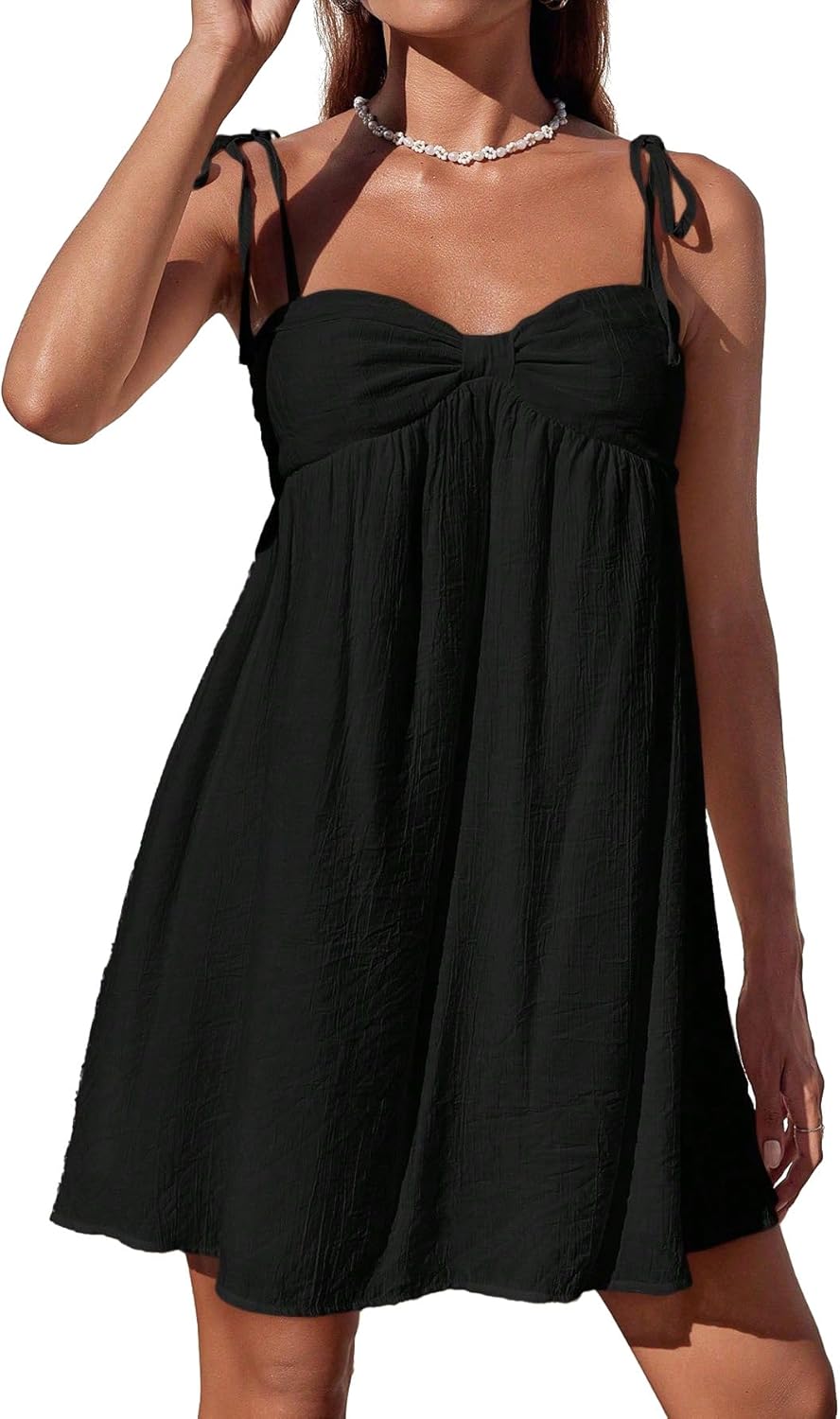 Narecte Casual Summer Dresses for Women Flowy Sun Dress Mini Slip Dress Cute Spaghetti Strap Dress