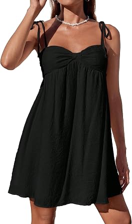 Narecte Casual Summer Dresses for Women Flowy Sun Dress Mini Dress Cute Spaghetti Strap Dress