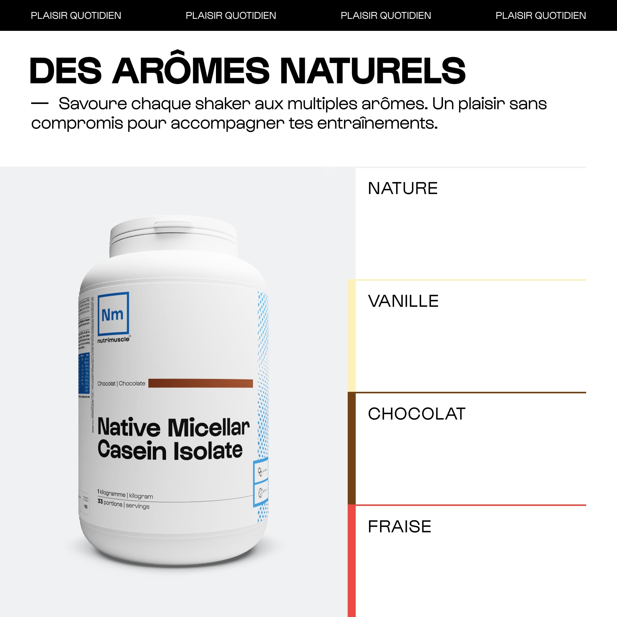 Isolat de Caséine Micellaire 92% - 1 kg Chocolat - Origine France - Lait français - Idéal en sèche - Assimilation lente - Musculation