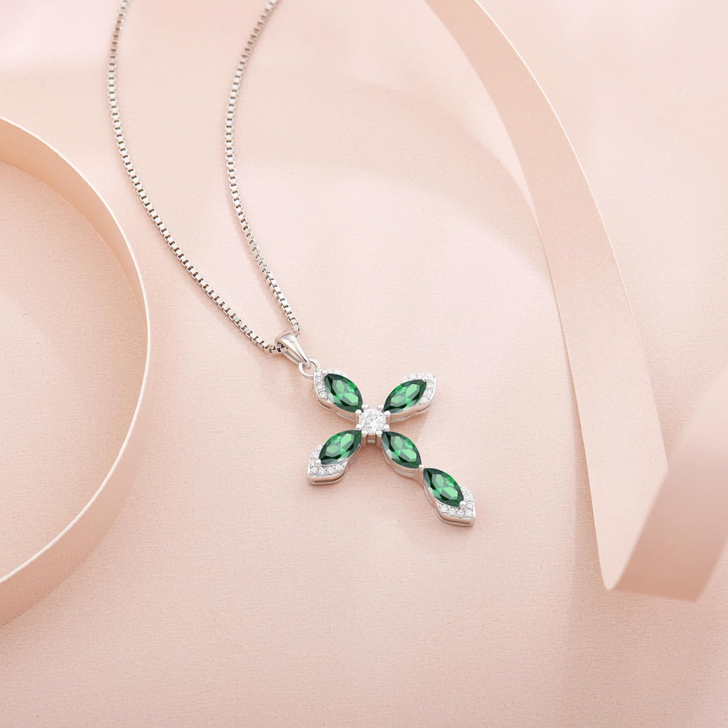 Women Cross Necklace 925 Sterling Silver Halo Gemstone Necklace Crucifix Religious Pendant Birthstone Jewelry Gifts for Her - Image 4