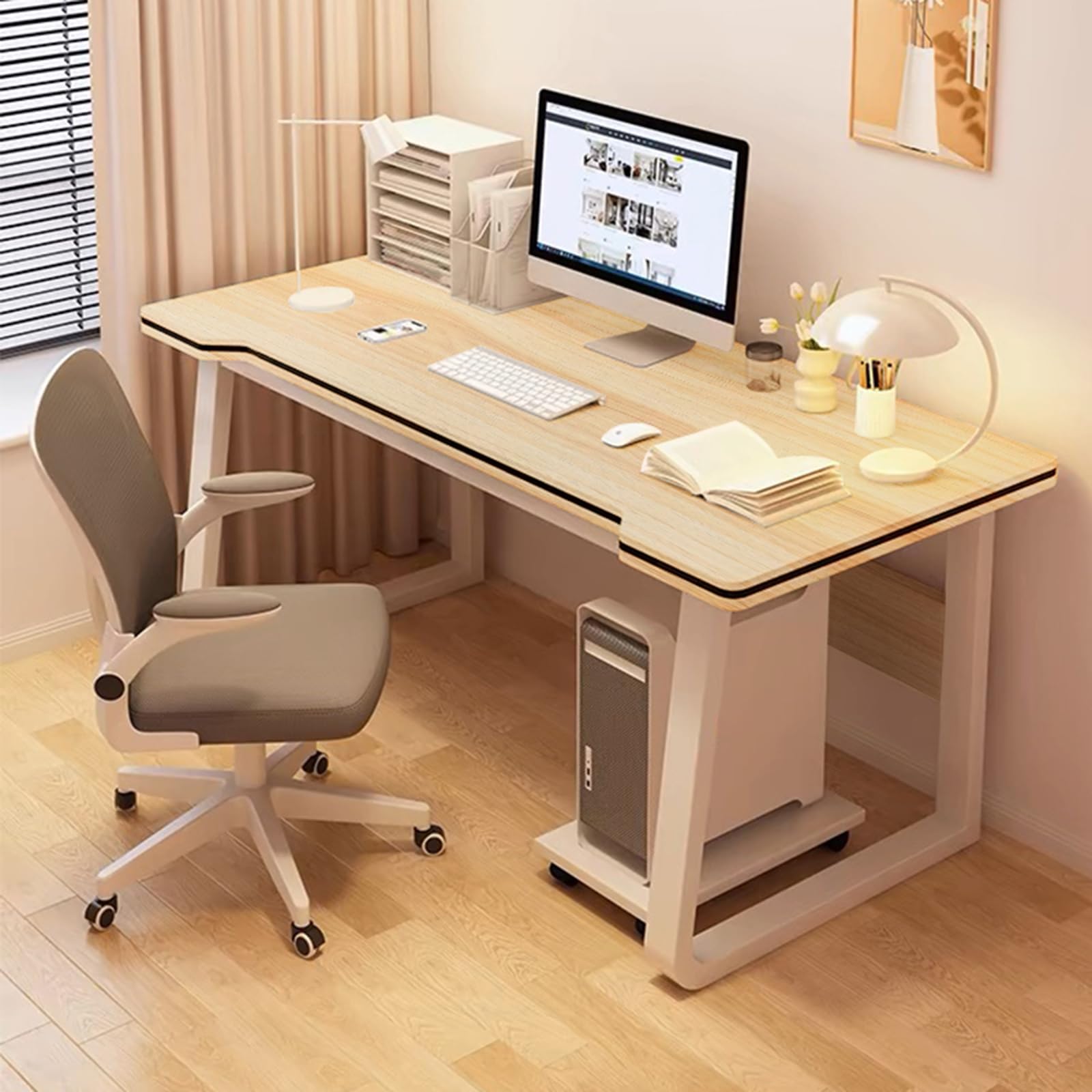 Bureau Gamer, Bureau Élève et de Travail en Bois Épuré pour Maison, Salle d'Étude, Chambre
