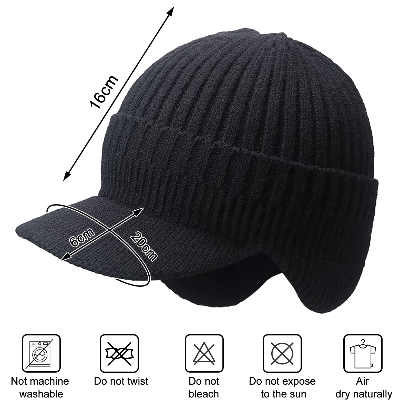 Gorro Invierno Hombre con Orejeras, Gorro de Invierno con Paraguas Gorro de Punto con Forro Polar Accesorios para Deportes Al Aire Libre