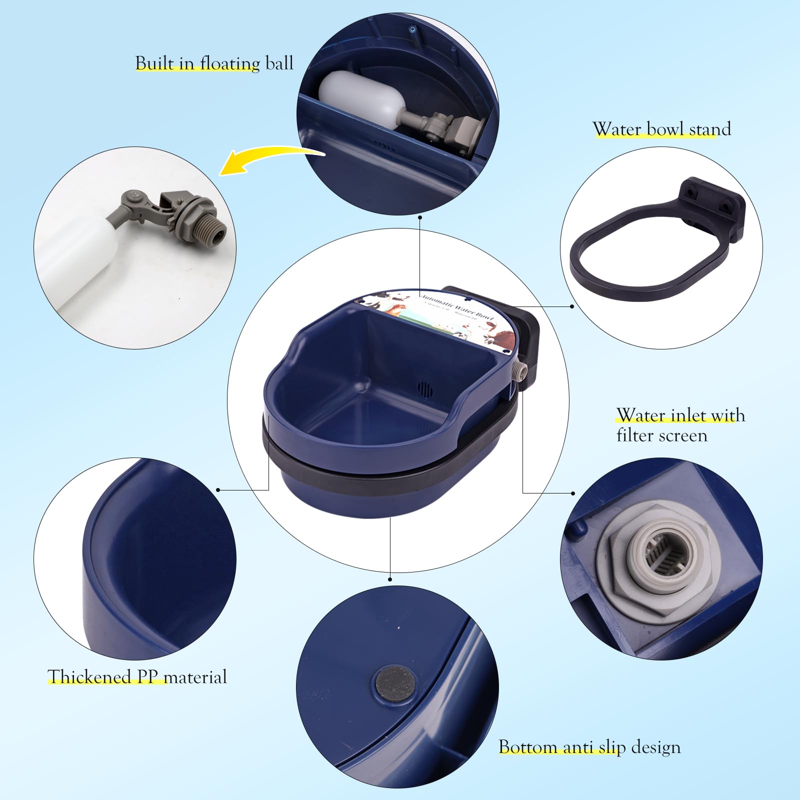 Ciotola Automatica per L'Acqua Del Bestiame con Valvola Galleggiante Regolabile In Plastica per Animali di Pecora Capra Vitello Scrofa Cane Abbeveratoio per Animali di Grandi Dimensioni (Blu)