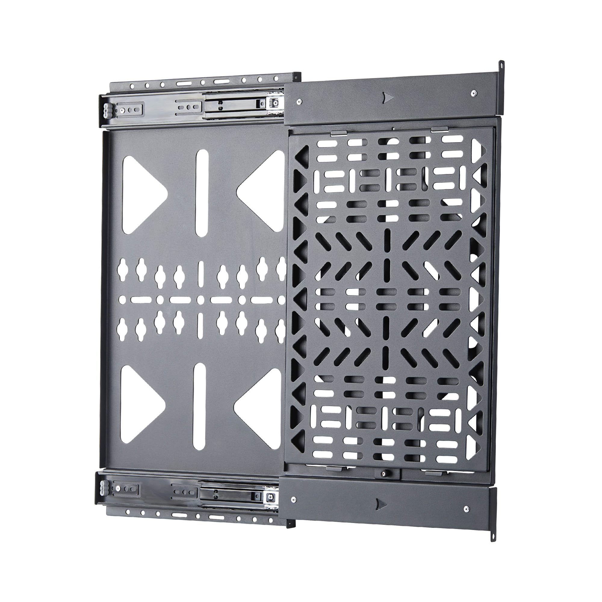 StarTech Slide-Out AV Component Storage Panel, Cable Box and Accessories Mounting, Up to 22lb (10kg), Slim Behind-TV Media Wall Mount, Sliding Design for Easy Access