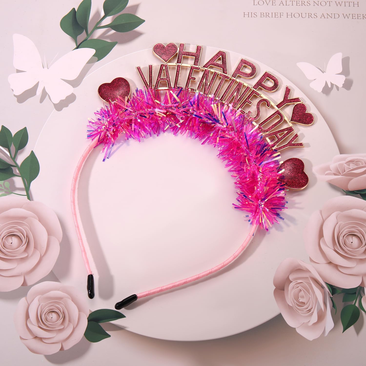 Valentines Headband Glitter Tinsel Heart Headbands Crown Head Boppers Hairband Valentines Party Outfit Supplies Gifts