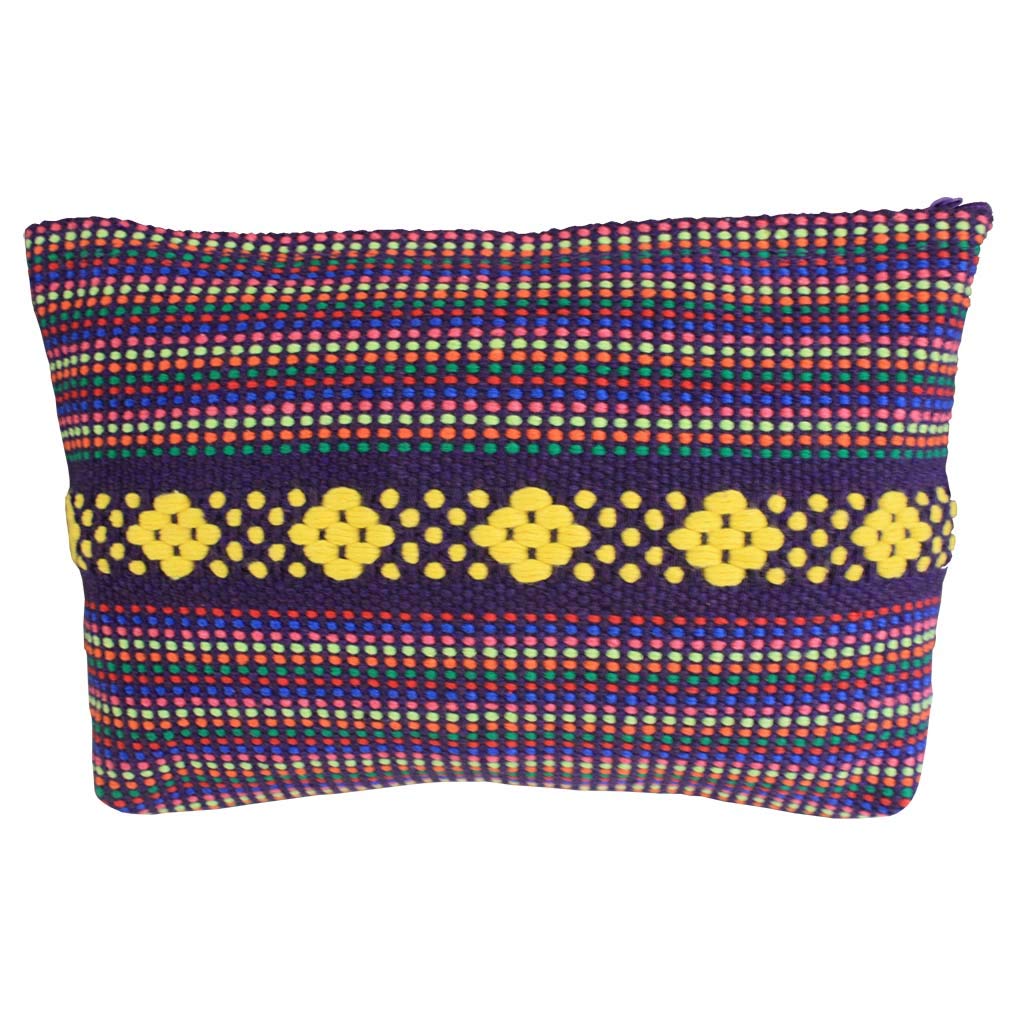 Cosmetic Pouch Bag woven on waist loom Oaxacan Mexico Technique. (Large, Navy Blue)
