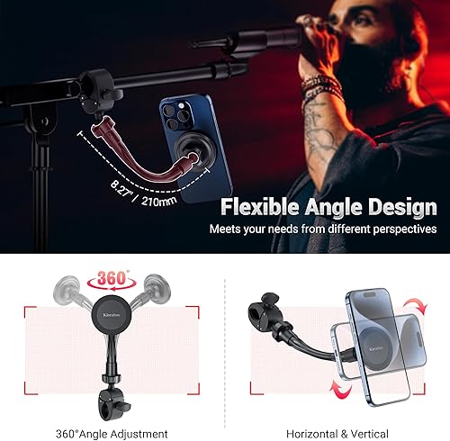 Miniatura 3 de Soporte de teléfono 2 en 1, soporte magnético de teléfono de 8 pulgadas para soporte de micrófono con cuello de cisne extraíble y ángulo de bloqueo,