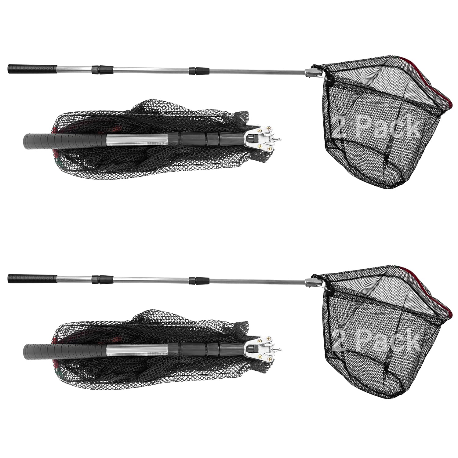 2 Packs Fishing Net with Handle,Portable Telescopic Fishing Net,Telescoping Net Pole,Fishing Net Telescoping Handle,Fish Net,Fishing Nets,Extend to 40-63 Inches for Kids Men,for Salmon,Catfish,Bass