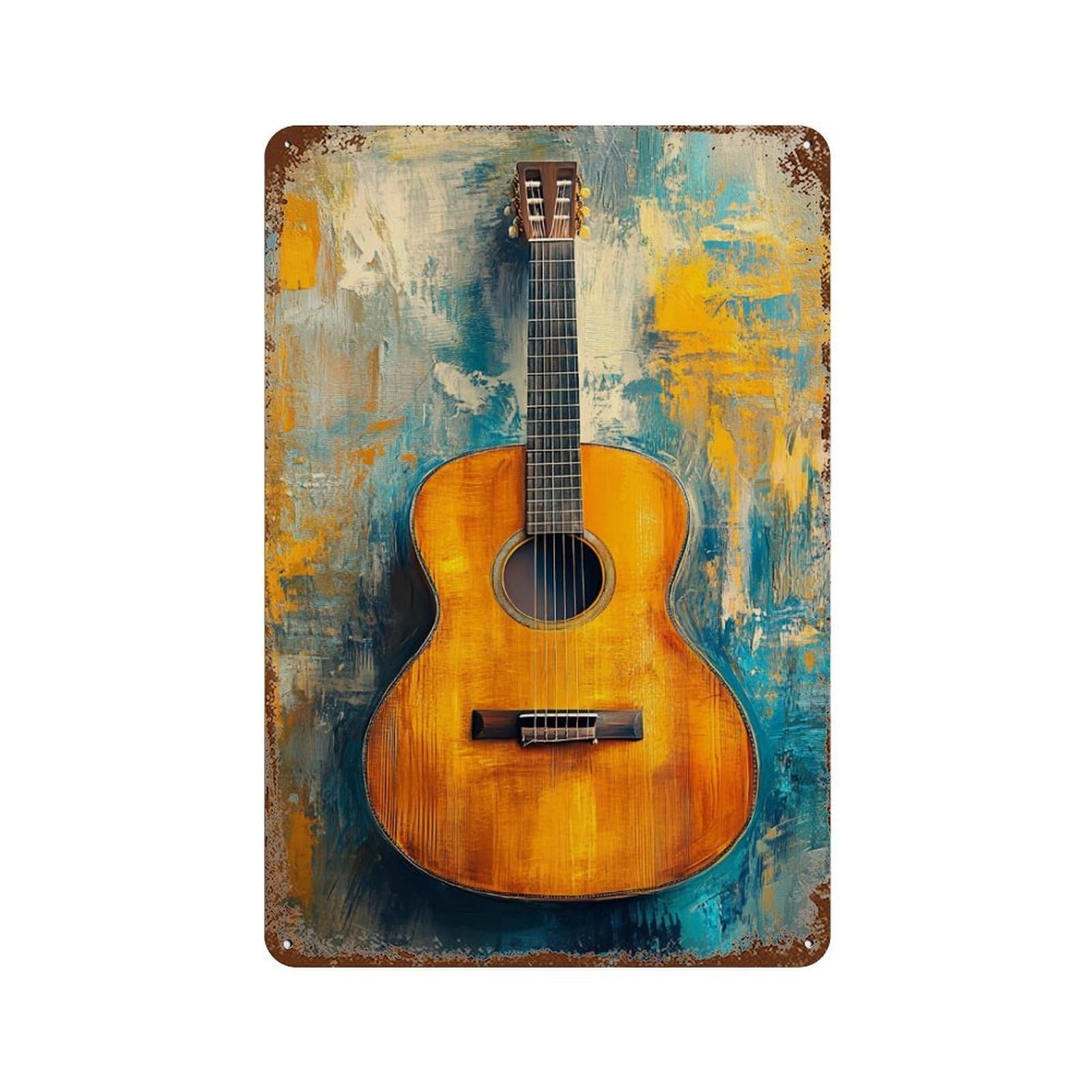 Acoustic Guitar Art Print Rusty Metal Tin Sign 11.8"x7.9", for Shed, Workshop And Garage Wall Decor, Shabby Chic Decor