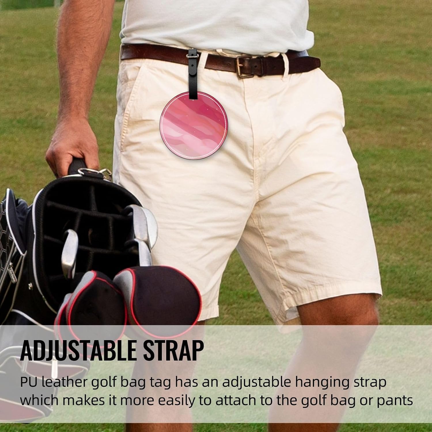 Pink Gradient Style Black Printed Golf tee Storage Bag - for Men only, Durable PU Material, Easy to Carry, Enhance The Golf Experience