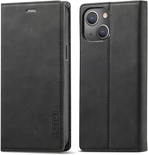 QLTYPRI Folio Wallet Case with Card Slot for iPhone 13, Classic Matte Vintage PU Leather Kickstand Magnetic Closure Shockproof Anti-Impact Flip Cover for iPhone 13(6.1 inch) - Black