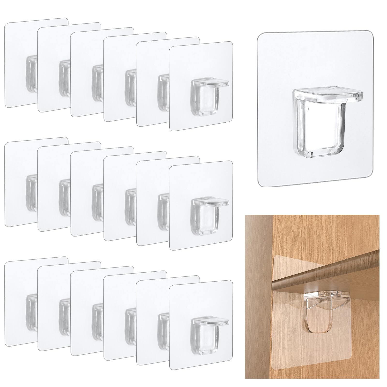 Lot de 18 supports d'étagères autocollants 6x6cm - Transparence esthétique avec forte capacité de charge