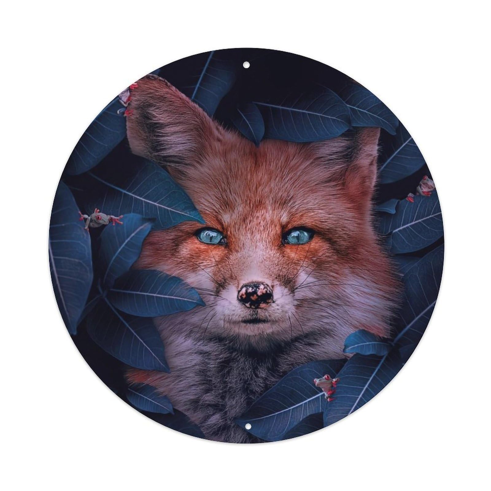 Jungle Animals Art Poster Foxes Vintage Metal Tin Sign Plaque Wall Decor for Cafe, Club, Garden Round Metal Poster 8x8Inch