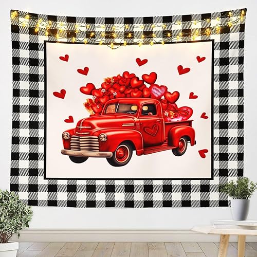 Miniatura 9 de Red Rose Flowers Girly Tapestry,Love Heart Valentine's Day Wall Tapestries,Girls Women Room Decor,Geometric Grids Patchwork Wall Hanging,Red Black
