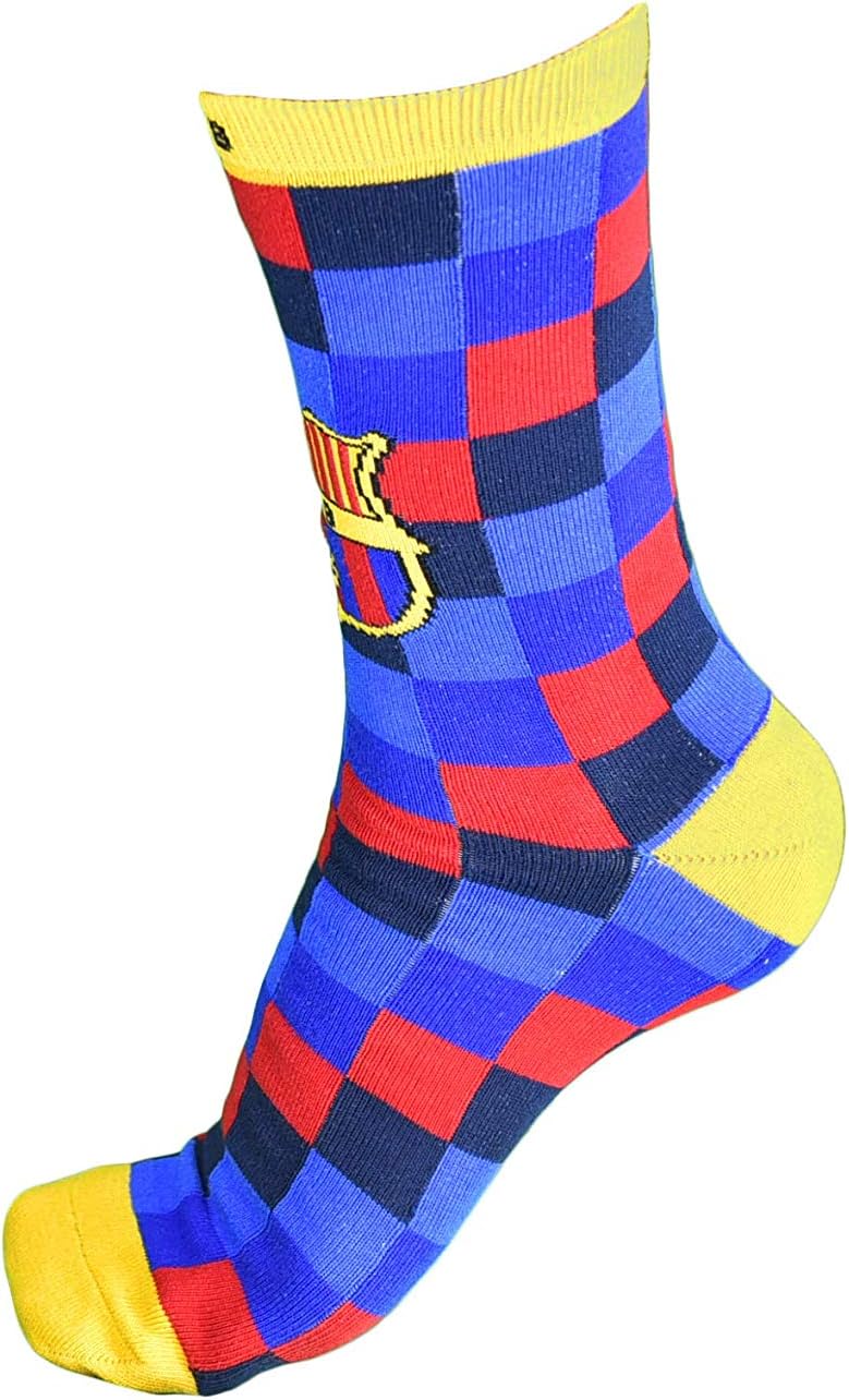 Maccabi Official Pair of FC Barcelona Checkered Knit Socks With Logo, Size 9-13