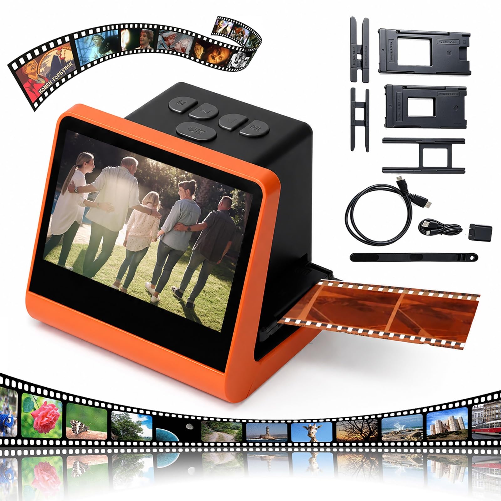 Diascanner, multifunktionaler Vintage-Film-zu-Digital-Konverter, | Integrierter SD-Speichersteckplatz, 5-Zoll-LCD-Display, direkter HDMI-TV-Ausgang, Digitalisierung alter Dias und Negative