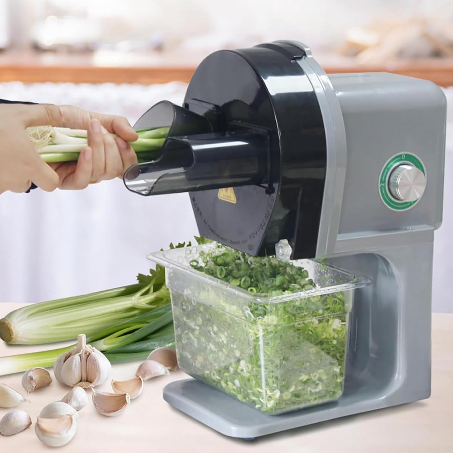 Electric Vegetable Cutter, Scallion Cutter, Stainless Steel Multifunctional Slicer,with 4 Feeding Ports,for Home/Restaurant