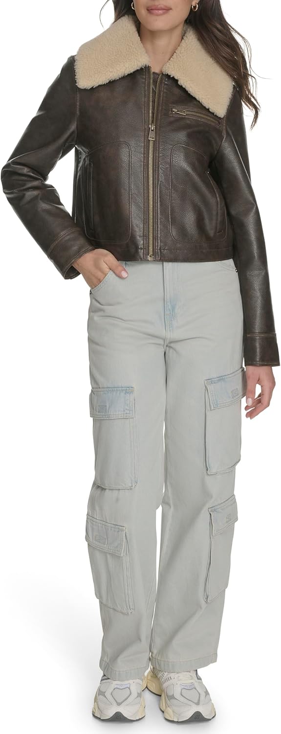 Levi's Women's Faux Leather Aviator Jacket - Image 7