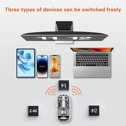 Miniatura 9 de BT 5.1 y 2.4G Mini mouse transparente LED delgado tipo C recargable silencioso mouse con pantalla de potencia, desmontaje de superficie magnética,