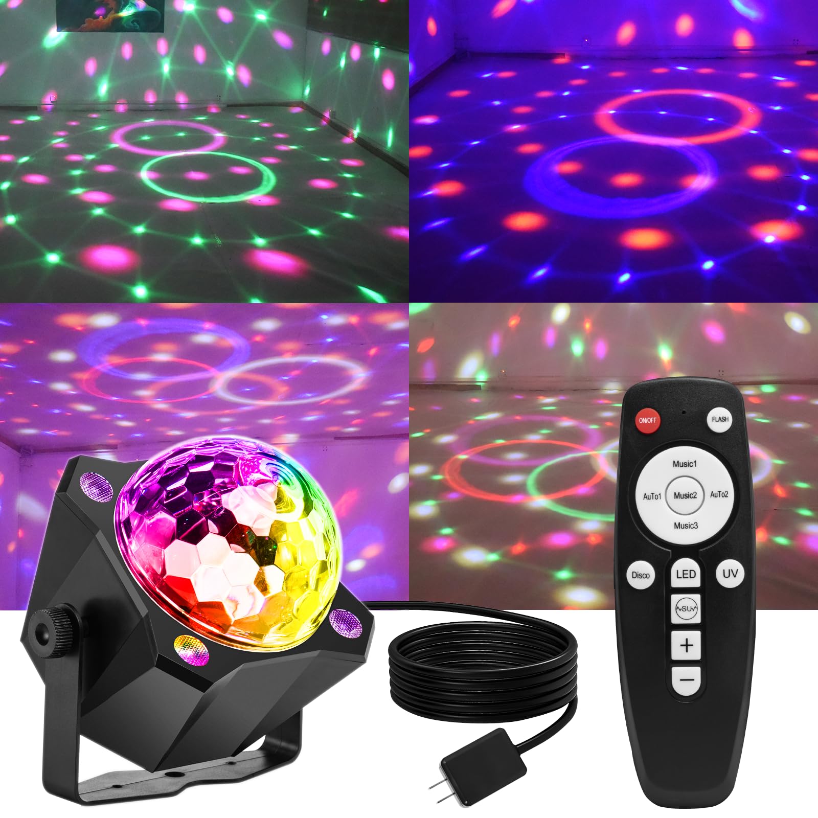 Disco Ball Light & Party Lights & DJ Disco Lights - Sound Activated LED Strobe Light with Remote for Christmas/Halloween/Birthday/Wedding/Home/Club/Karaoke