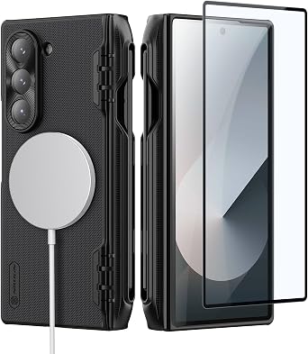Nillkin Magnetic for Galaxy Z Fold 6 Case with S Pen Holder, Hinge Protection, Compatible with Magsafe, Built-in Screen Protector, Slim Fit Protective Phone Case for Samsung Galaxy Z Fold 6, Black