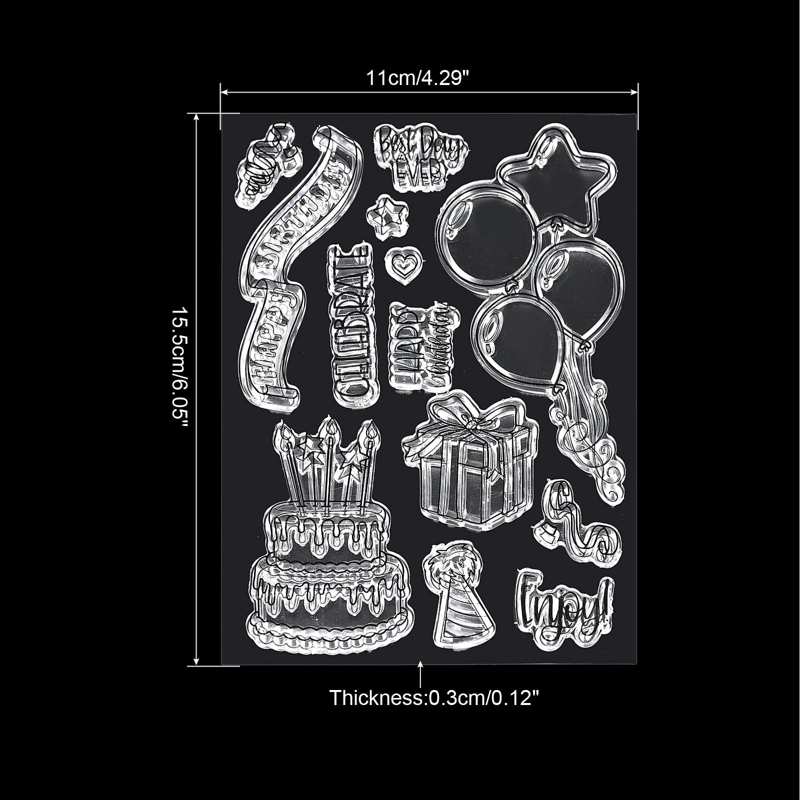 PATIKIL Sellos de Silicona Transparente, 1 Pieza T2019 Feliz Cumpleaños Globo Pastel Sellos Transparentes para Decoración de Tarjetas Haciendo Bricolaje Scrapbooking Álbum, Transparente