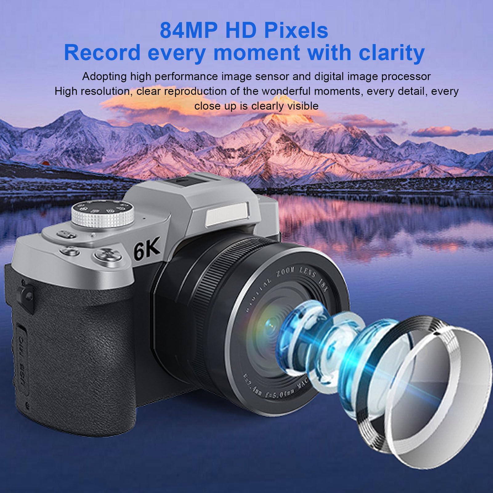 Amazon.co.jp: Yanmis 6Kデジタルカメラ、84MP 18XズームWiFi