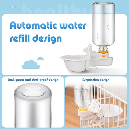 Miniatura 5 de Riakrum 2 botellas de agua para perros para jaula de 17 onzas, dispensador de agua antidesbordamiento para mascotas, botella colgante automática