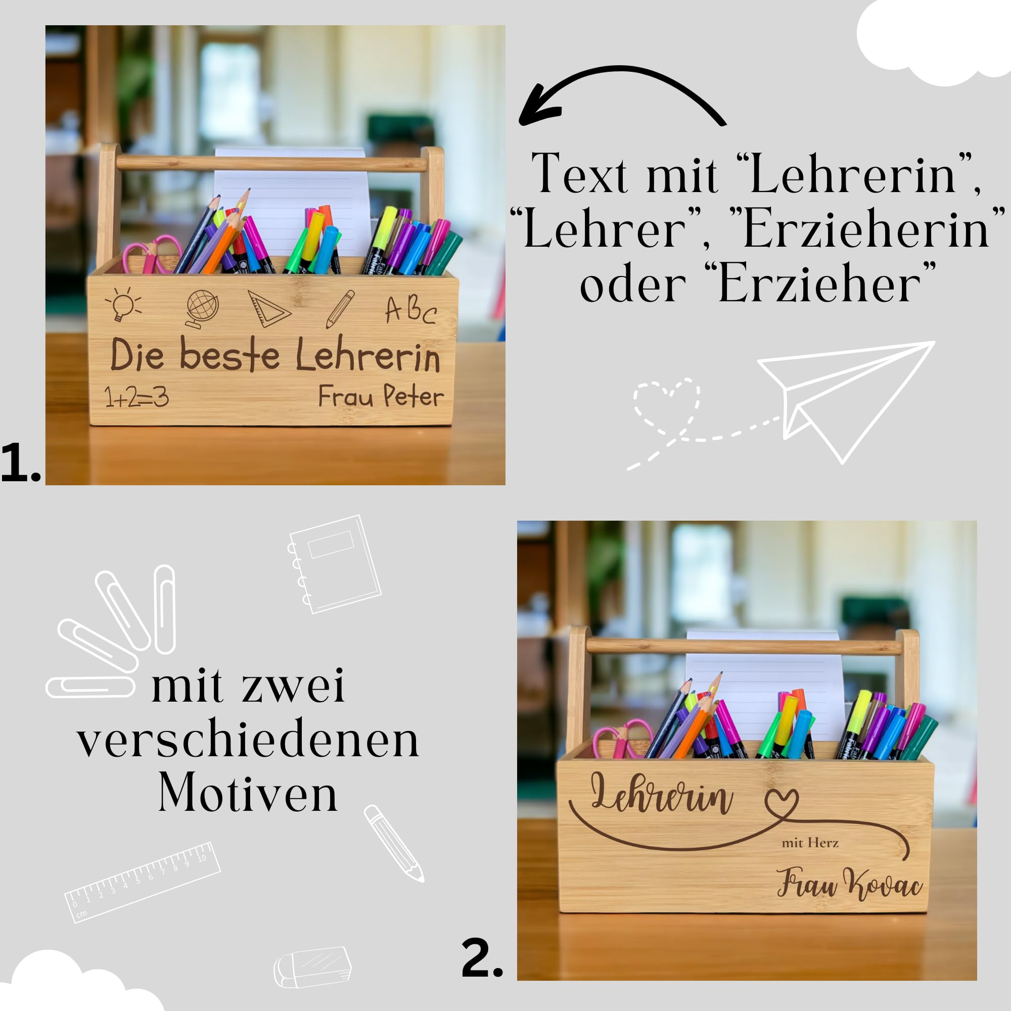 Stiftehalter Geschenk Lehrerin, Lehrer, Erzieherin | Abschiedsgeschenk, Schreibtischorganizer, Personalisierte Stiftebox
