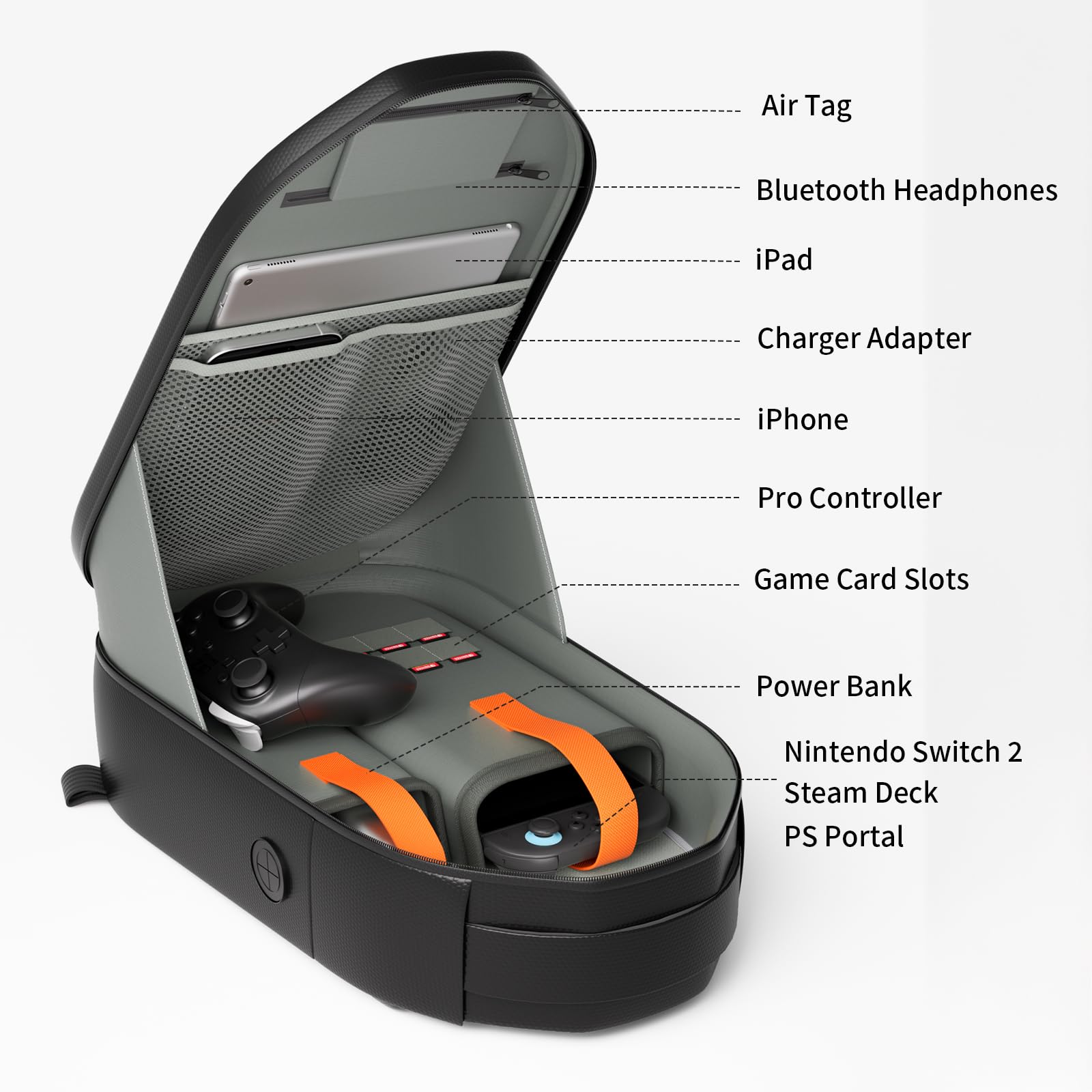 COOWPS Bolsa para Nintendo Switch 2/Switch OLED/Steam Deck/PS Portal, Gran Espacio, Elegante Bolsa con Carcasa Dura EVA, Borde de Forro Grueso, protección Completa, Estuche de Viaje para Switch 2