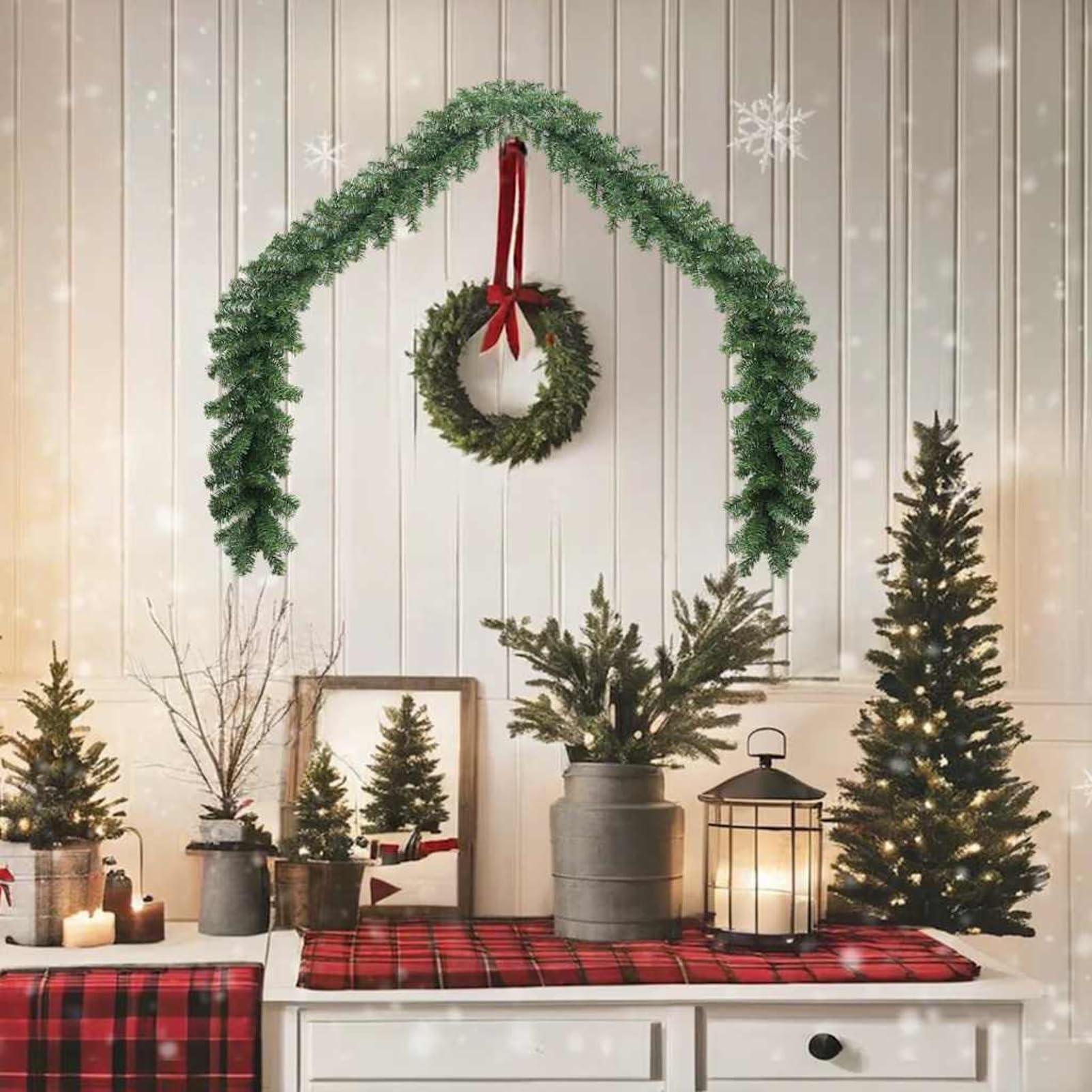 Gecheer Weihnachtsgirlande PVC 5 m, Weihnachtsdekoration für Fenster Tür Adventskranz Gemütliche Winter-Tischdekoration im Wohnzimmer246403