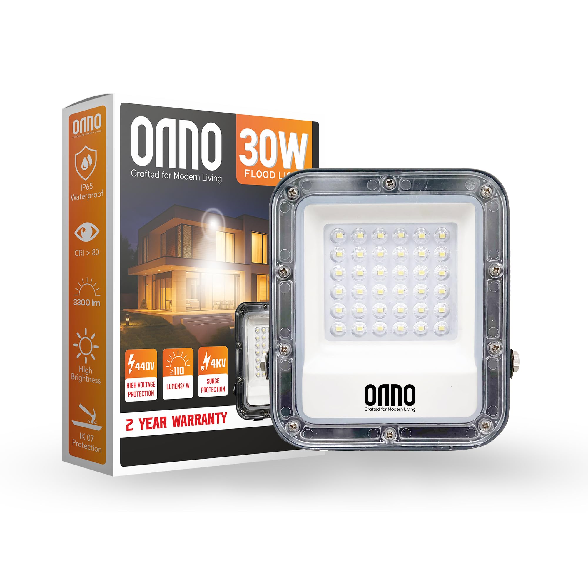ONNO 30W LED Flood Light | 3300Lm | Aluminum | IP65 Waterproof | Cool Day Light 6500K | BIS Approved | Outdoor Security & Area Light | Pack of 1-image-5