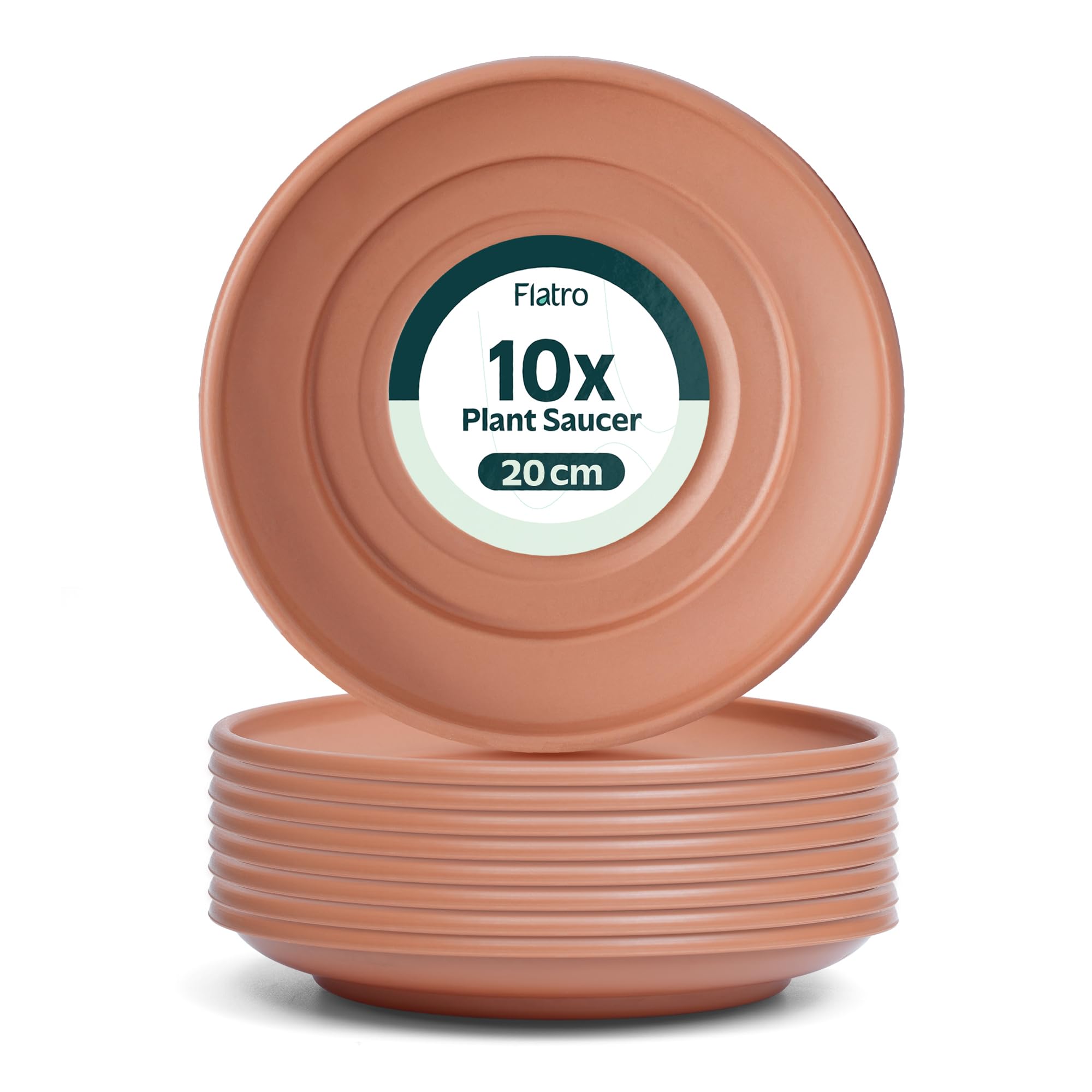 Flatro Plant Pot Saucers (Pack of 10) 20cm Round Plastic Plant Pots Drip Base Tray | Colorful Plants & Flowers Pot Drip Dishes Indoor & Outdoor Garden Ornament Accessories (Terracotta)