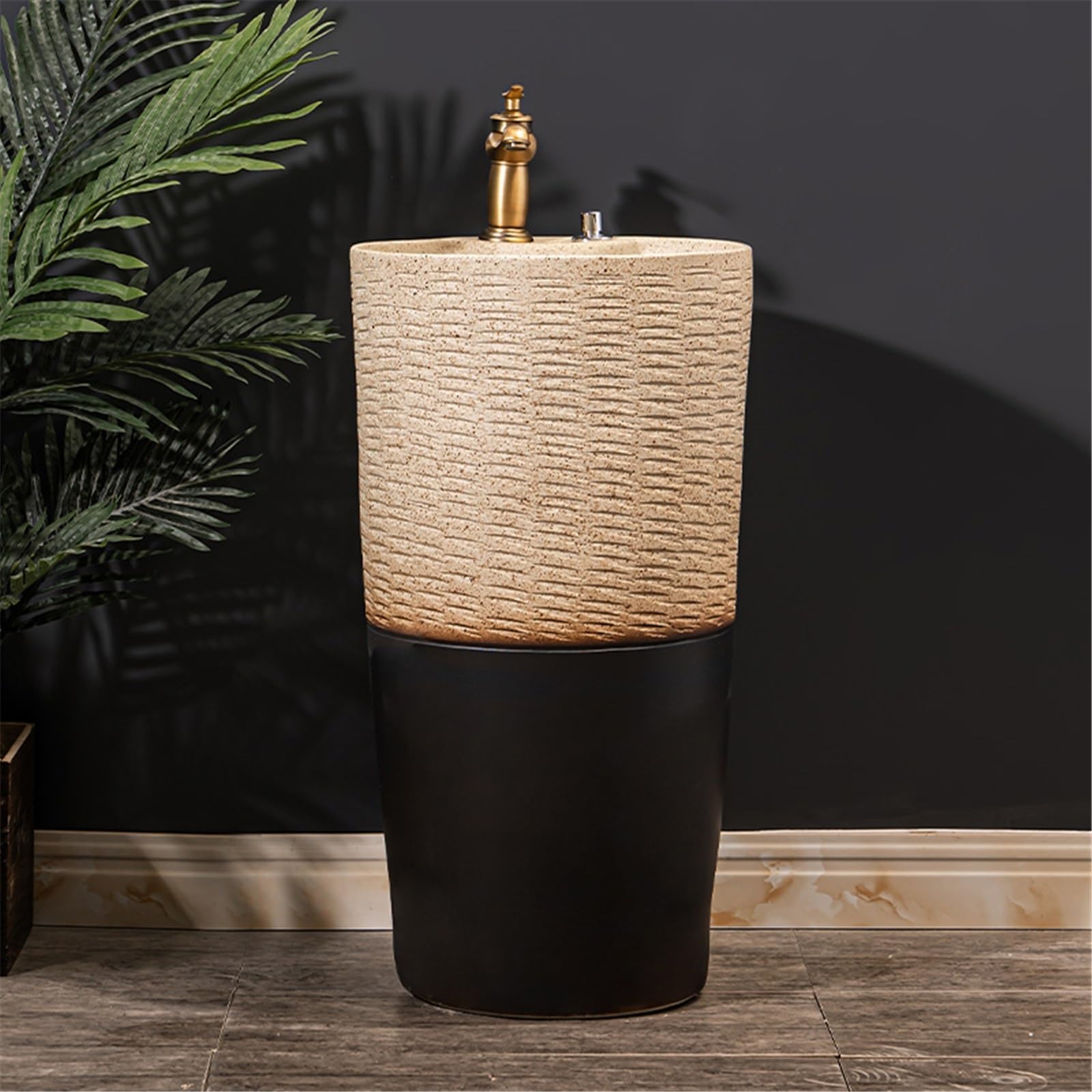 Lavello a colonna in ceramica autoportante con rubinetto e kit di scarico, elegante lavabo da bagno per la casa, design salvaspazio, facile installazione, stile moderno