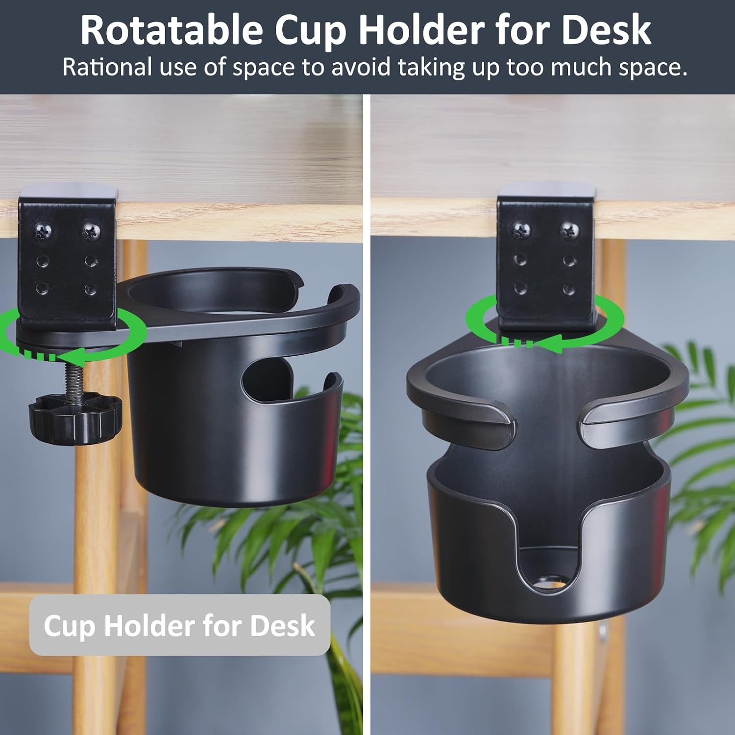 Desk Cup Holder Clamp, Anti-Spill Clip On Table Cup Holder Rotatable