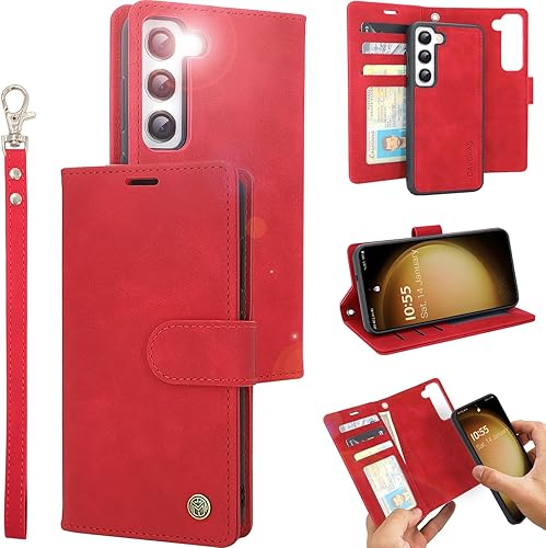 Funda tipo cartera para Samsung Galaxy S23, funda magnética de cuero desmontable de 6.1 pulgadas con tarjetero, carga inalámbrica compatible, funda