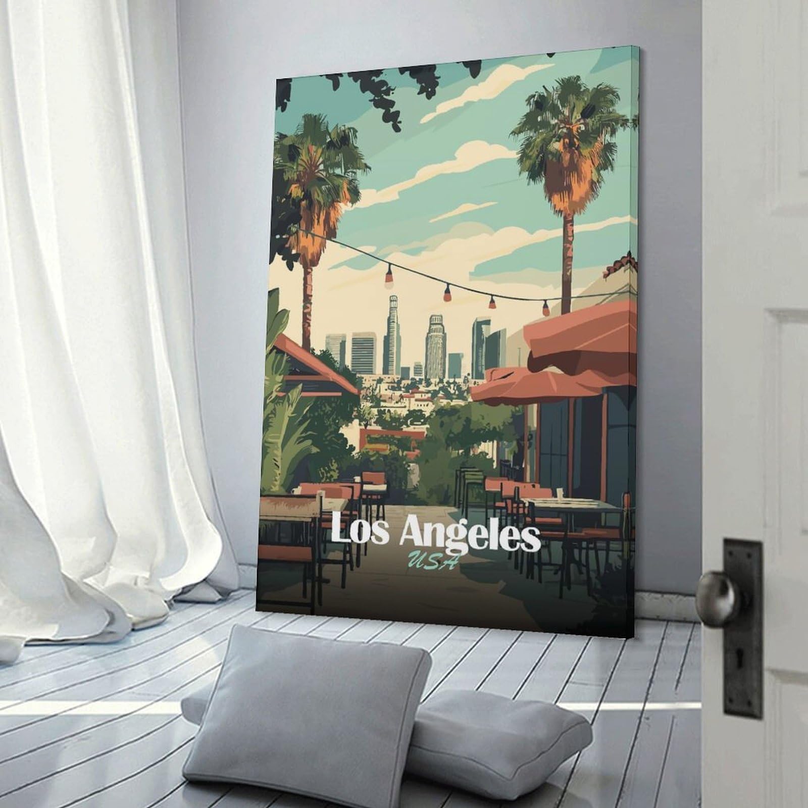 Junmoney Frame-Style-9 Wall Picture Print Los Angeles Cityscape(3), 16X24inch(40X60cm), For Living Room, Lounge Or Sitting Room, Modern Wall Decor For Cosy Interiors