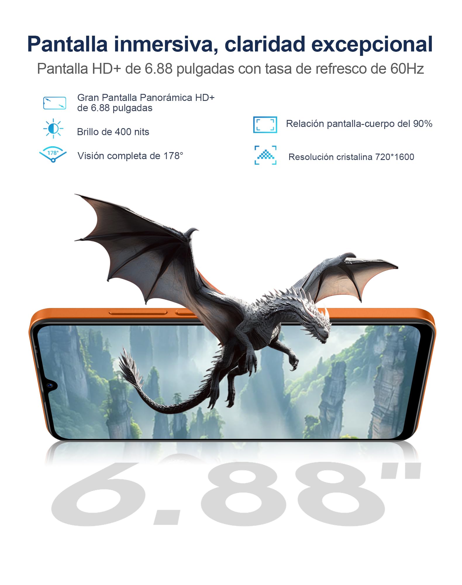invens Note 17P Smartphone Android 16 Teléfono, Moviles Baratos 20GB+64GB/256GB Ampliable, Teléfono Móvil Libres 6,88", Telefono Octa-Core, 4G Dual SIM, 16+8MP, Face ID/OTG/GPS, Negro