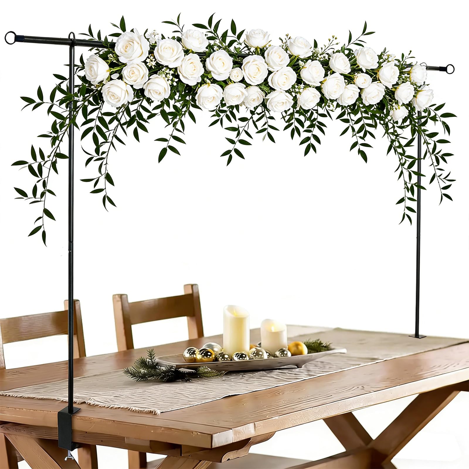 Arche de table réglable de 80 à 250 cm - En métal - Avec doubles pinces - Pour mariage, anniversaire et décoration de Noël - Support décoratif de table pour ballons et guirlandes - Noir