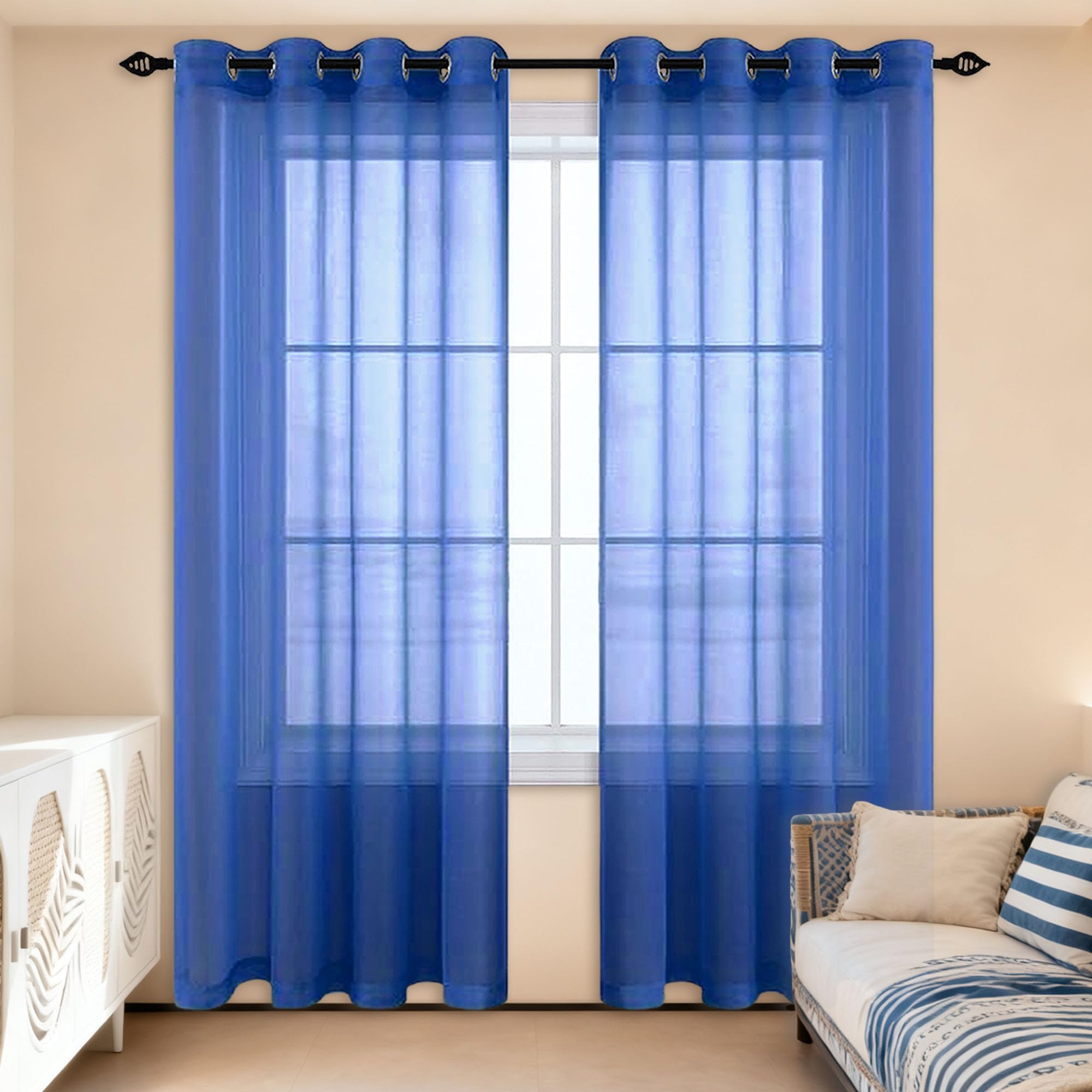 Voilages bleu foncé anti-vis-à-vis pour chambre à coucher et salon lumineux