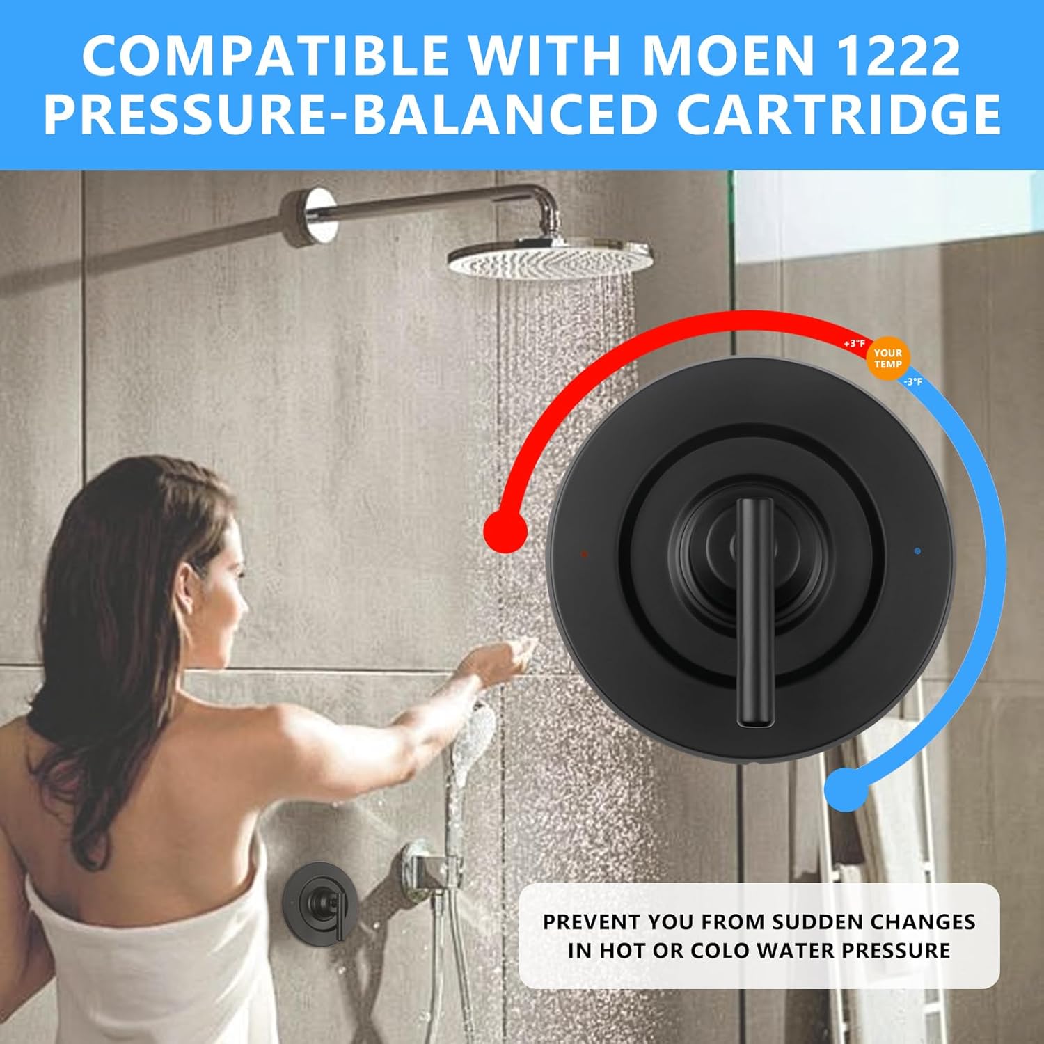T2901BL Shower Handle Compatible with Moen Gibson Posi-Temp Valve Trim Kit, Matte Black Shower Compatible with Moen Gibson Posi-Temp Shower/Tub 2510/2520/2570/2590 Pressure balanced Valves