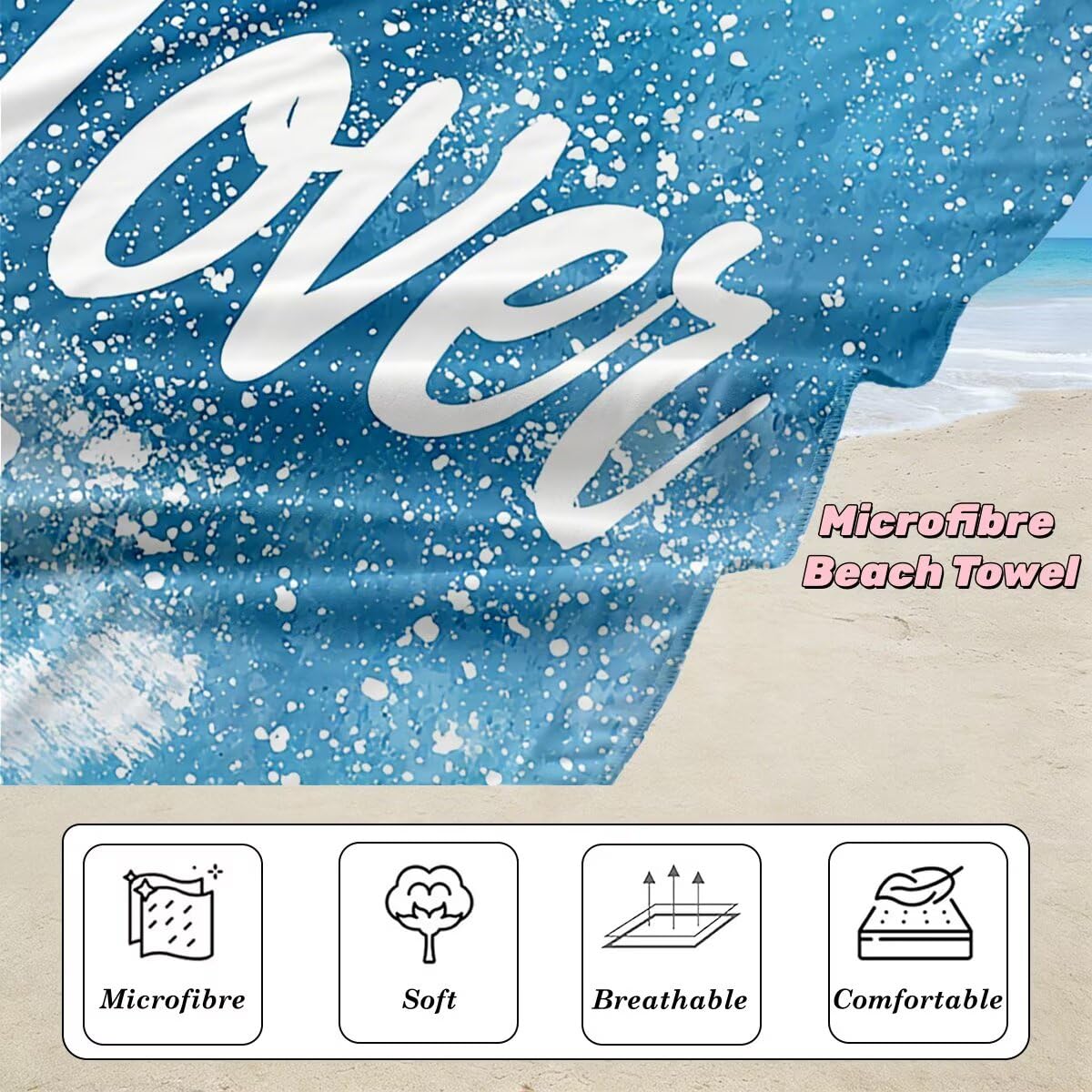Toalla Playa 80x160 cm, Toalla Gimnasio Microfibra Secado Rapido, Juego de 2 Antiarena Toallas de Playa, Ligera Compacta Toallas Microfibra Grande para Viaje, Regalo Hombre Regalo Mujer (Carta) -4655