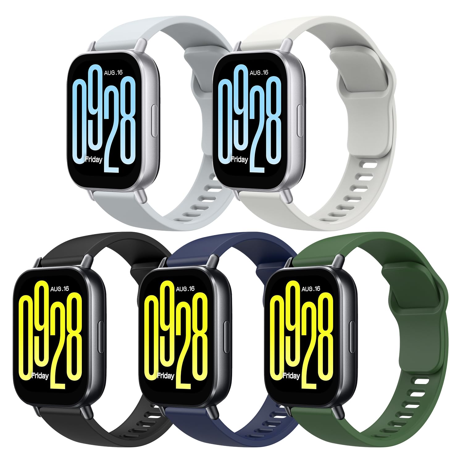 MoKo 5 Pack Correas Deportivas Compatible con Xiaomi Redmi Watch 5 Active/5 Lite, 22mm Pulsera de Silicona Suave de Repuesto para Hombre Mujer