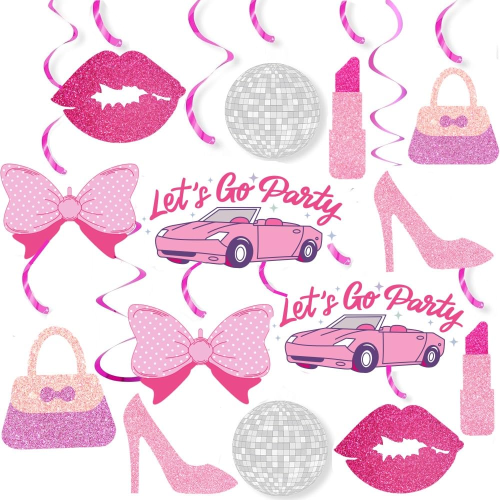 Photo 1 of * SET OF 3* Pink Party Decorations Hanging Swirls 21 pcs,Pink Girl Party Princess Birthday,Makeup Party,Pink Bachelorette Party