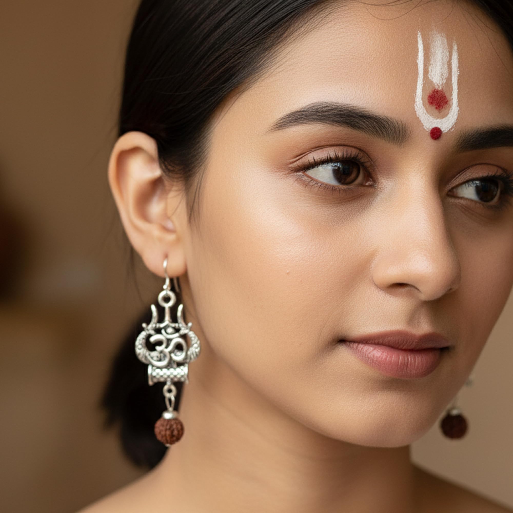 D2fashion Divine Oxidised Silver Om Trishul Earrings with Rudraksha for Women | Religious Designer Drop Earrings-image-37