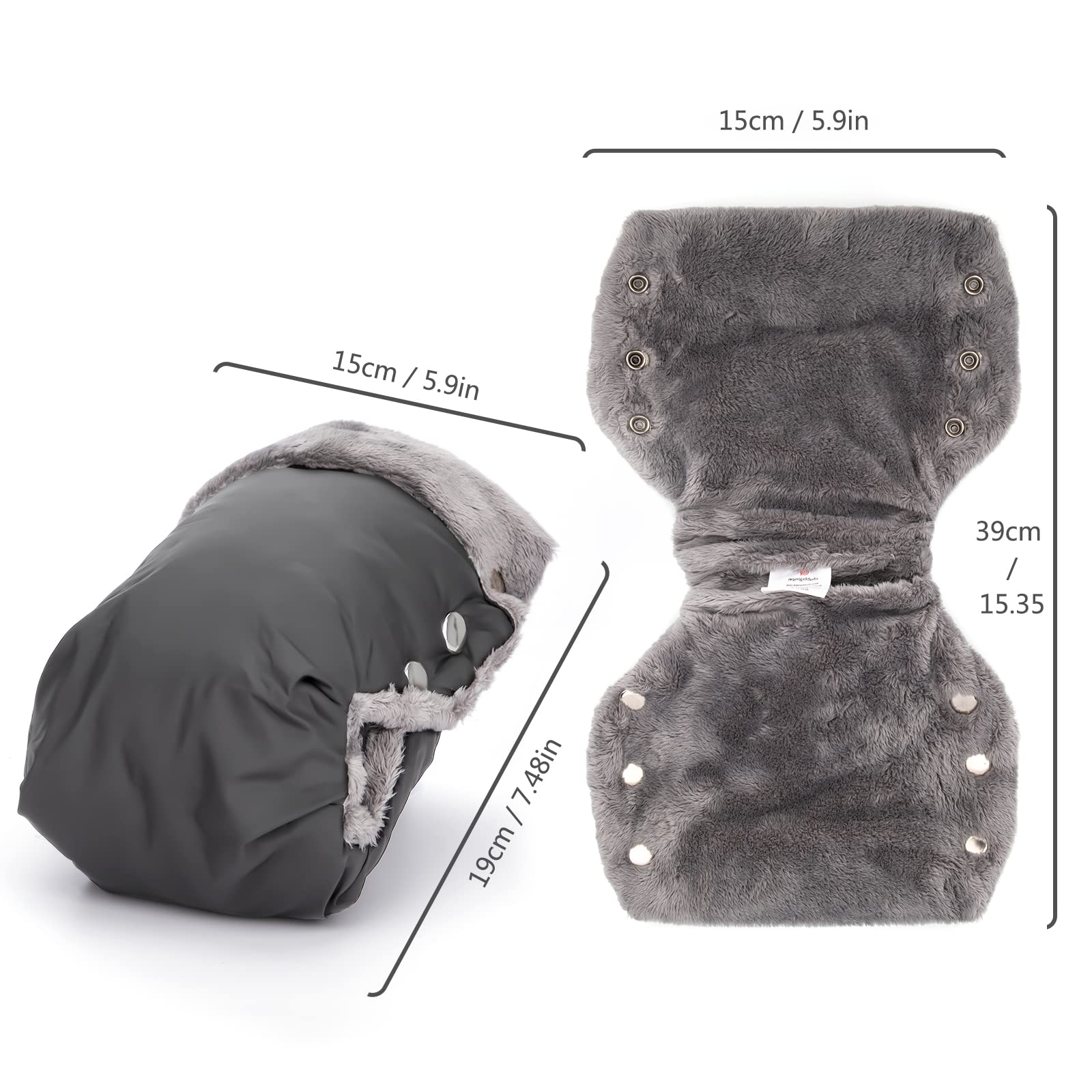Guantes de Cochecito Guantes de Silla de Paseo Manoplas​para silla de paseo con interior de forro Prueba de Viento Bebé Guante para Todos los Cochecitos (2.Gris)